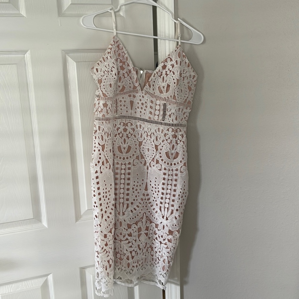 White dress with nude underlay, size medium, back slit